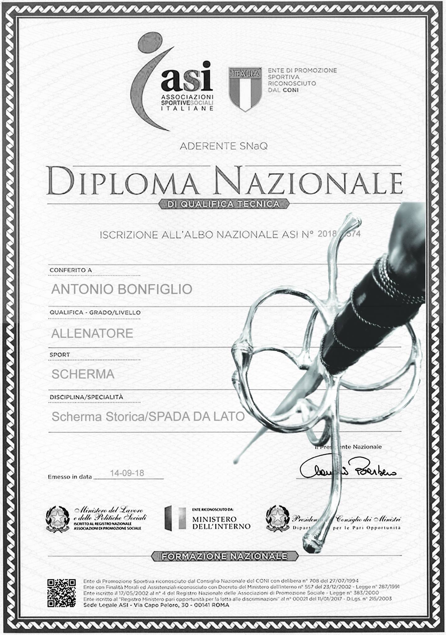 8 ott 18 - Consegna diploma Antonio Bonfiglio - Ars Gladii 06